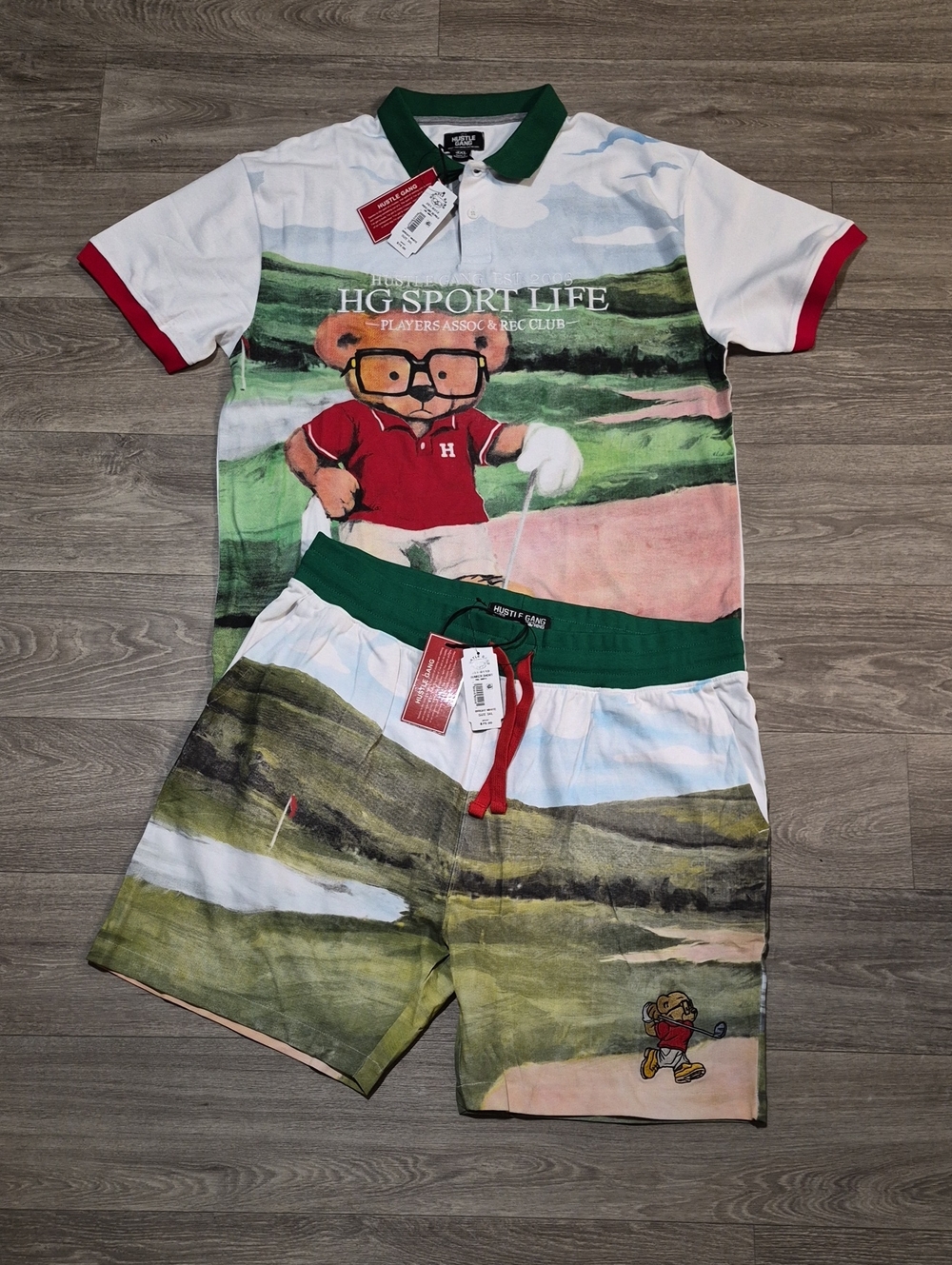 HG Sport Life Bear Golf Polo & Shorts Set - White/Green/Red